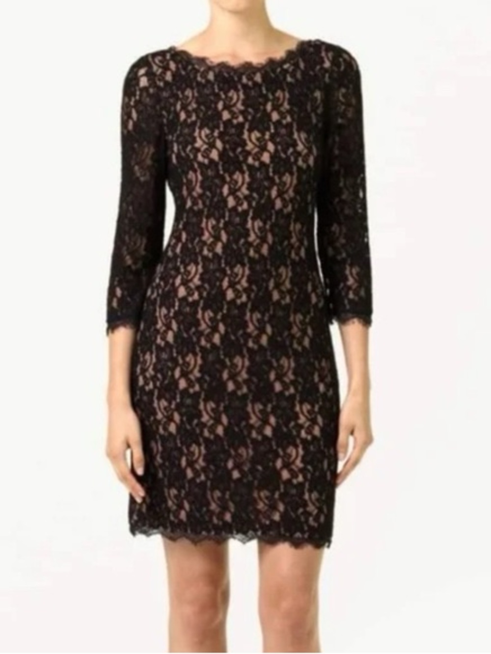 Babaton| Aritzia| Rafael Black Lace Midi Dress w/Quarter Sleeves & Nude Lining 0
